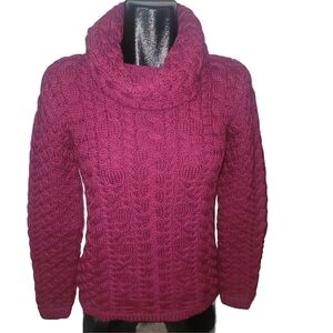 Aran Crafts 100% Merino Wool Cable Knit Cowl Turtleneck Irish Sweater S